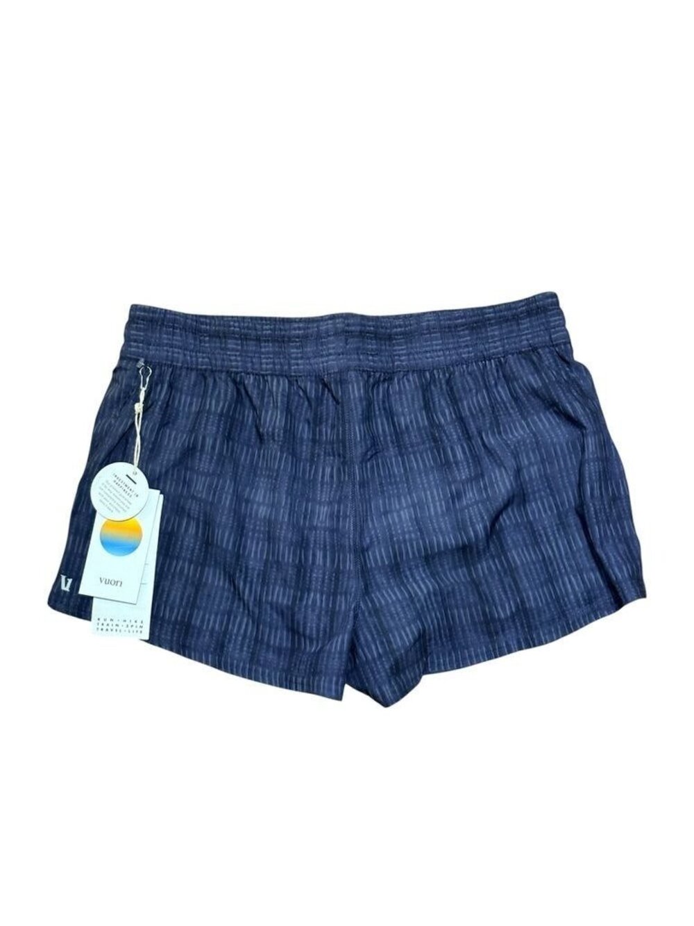 NWT Vuori Clementine Shorts Large Ink Shibori Grid Blue Print 2" Active Run Gym - Picture 2 of 7